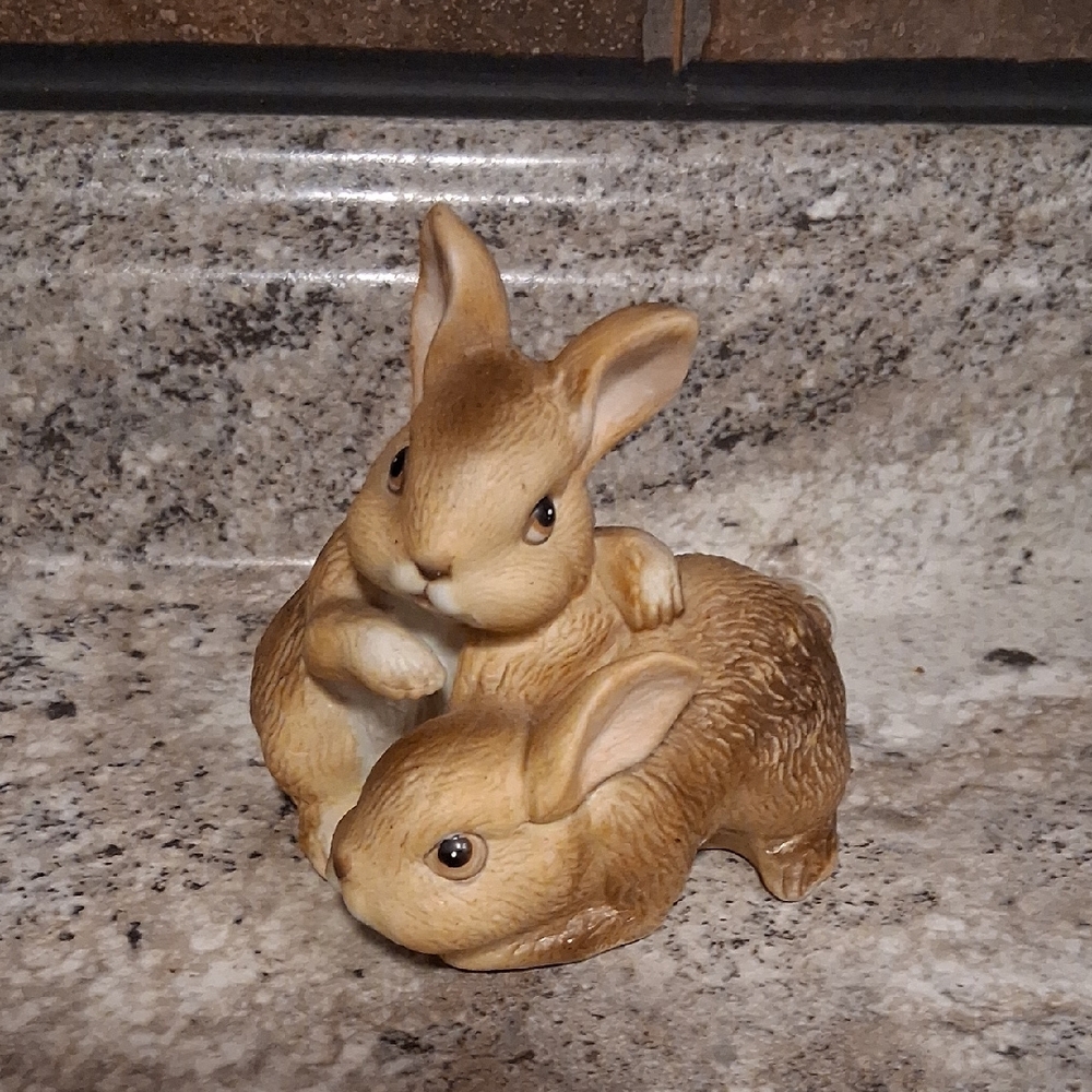 Homco Brown Rabbit Pair Figurine